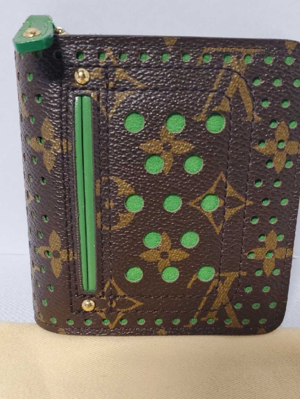 Authentic Louis Vuitton Brown Monogram Wallet with Green Accents - Picture 2 of 16